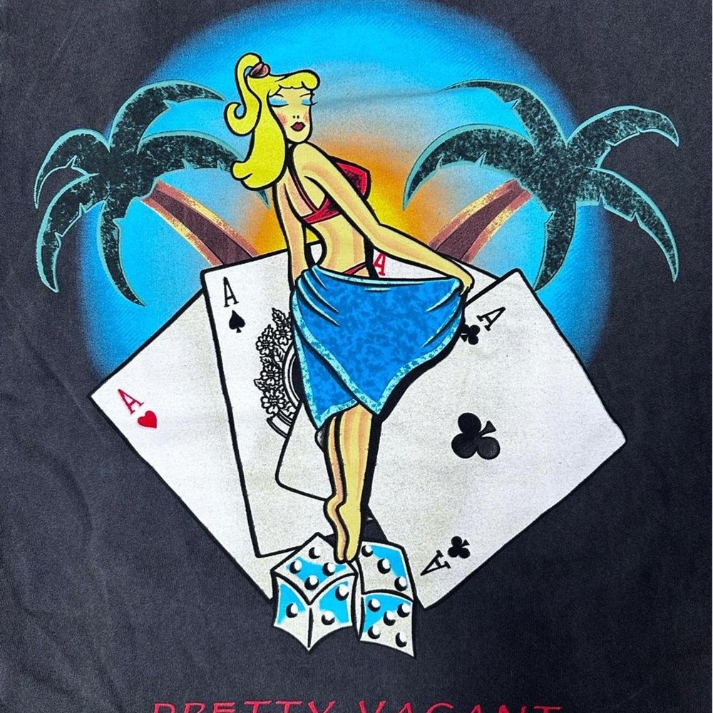 Pretty Vacant Pin Up Girl Graphic T-Shirt Faded Charcoal Mineral Wash Large Back